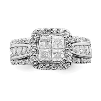 14k White Gold Real Diamond Cluster Real Diamond Engagement Ring