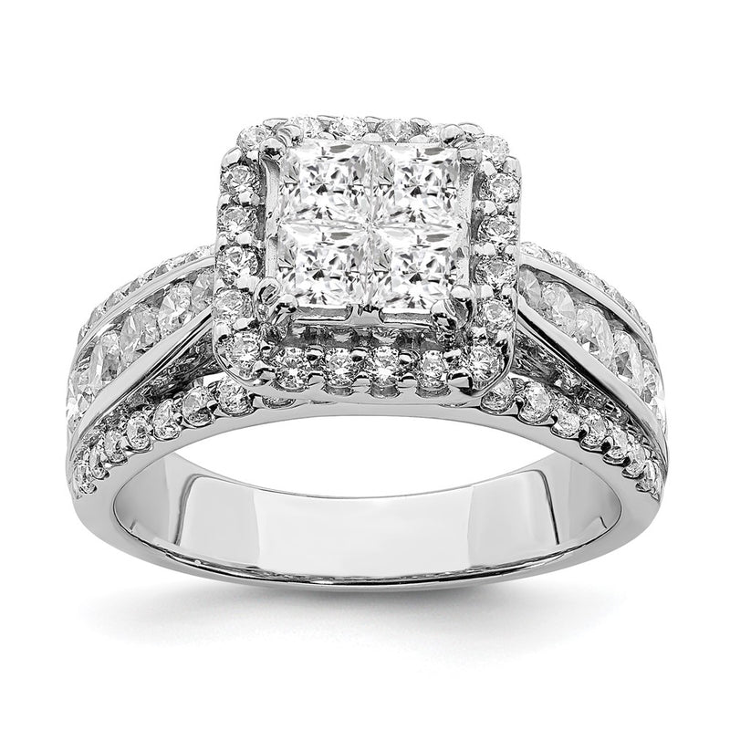 14k White Gold Real Diamond Cluster Real Diamond Engagement Ring