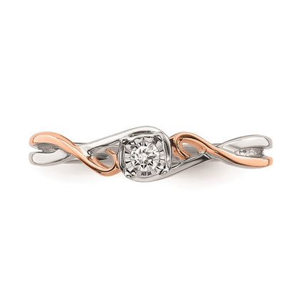 0.10ct. CZ Solid Real 14k White & Rose Gold .05 ctw. Complete Promise Ring