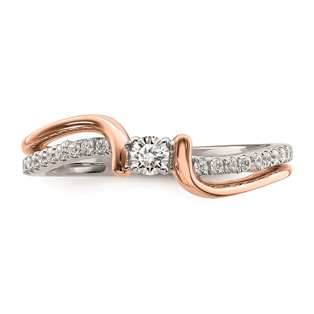 0.20ct. CZ Solid Real 14k White & Rose Gold Complete Promise Ring