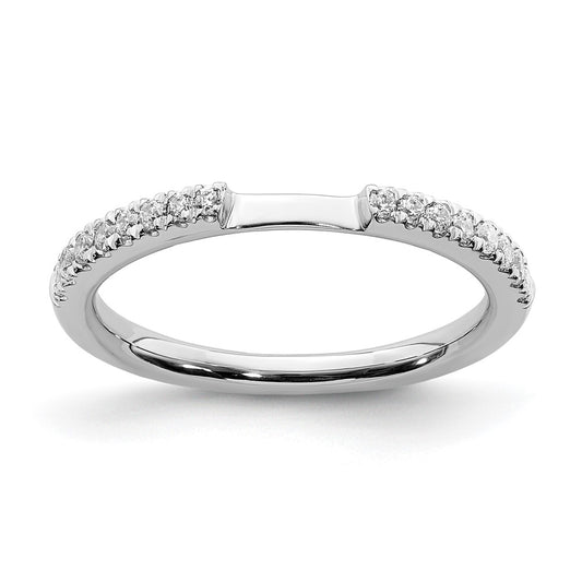 14K White Gold Real Diamond Contoured Wedding Band