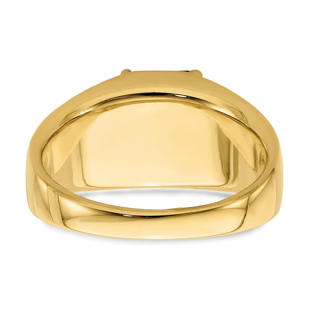 14K Yellow Gold Emerald-cut Created Sapphire and Real Diamond Polished Mens Ring