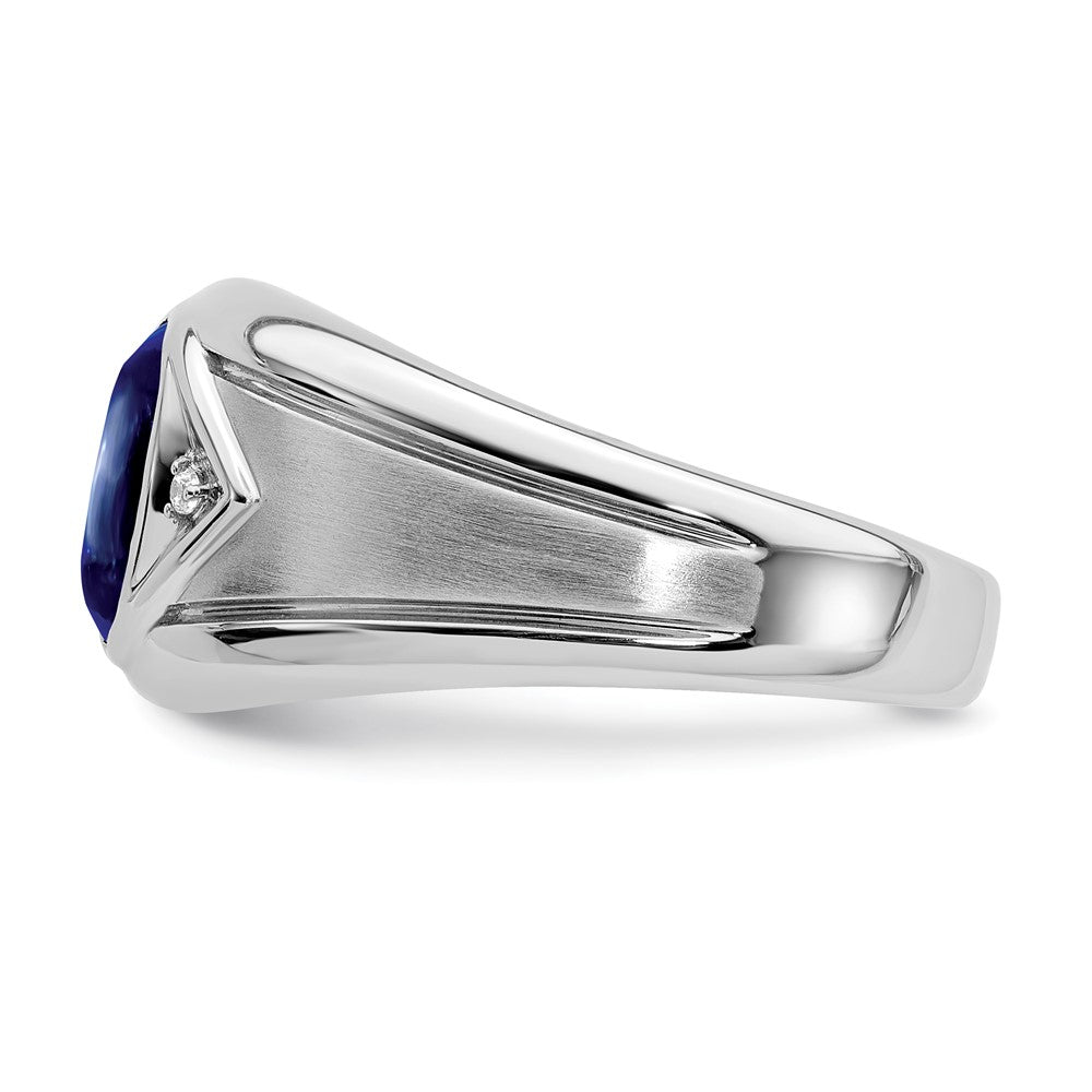 14k White Gold Created Sapphire and Real Diamond Mens Ring