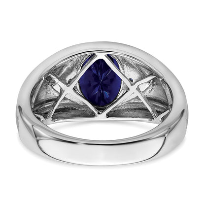 14k White Gold Created Sapphire and Real Diamond Mens Ring
