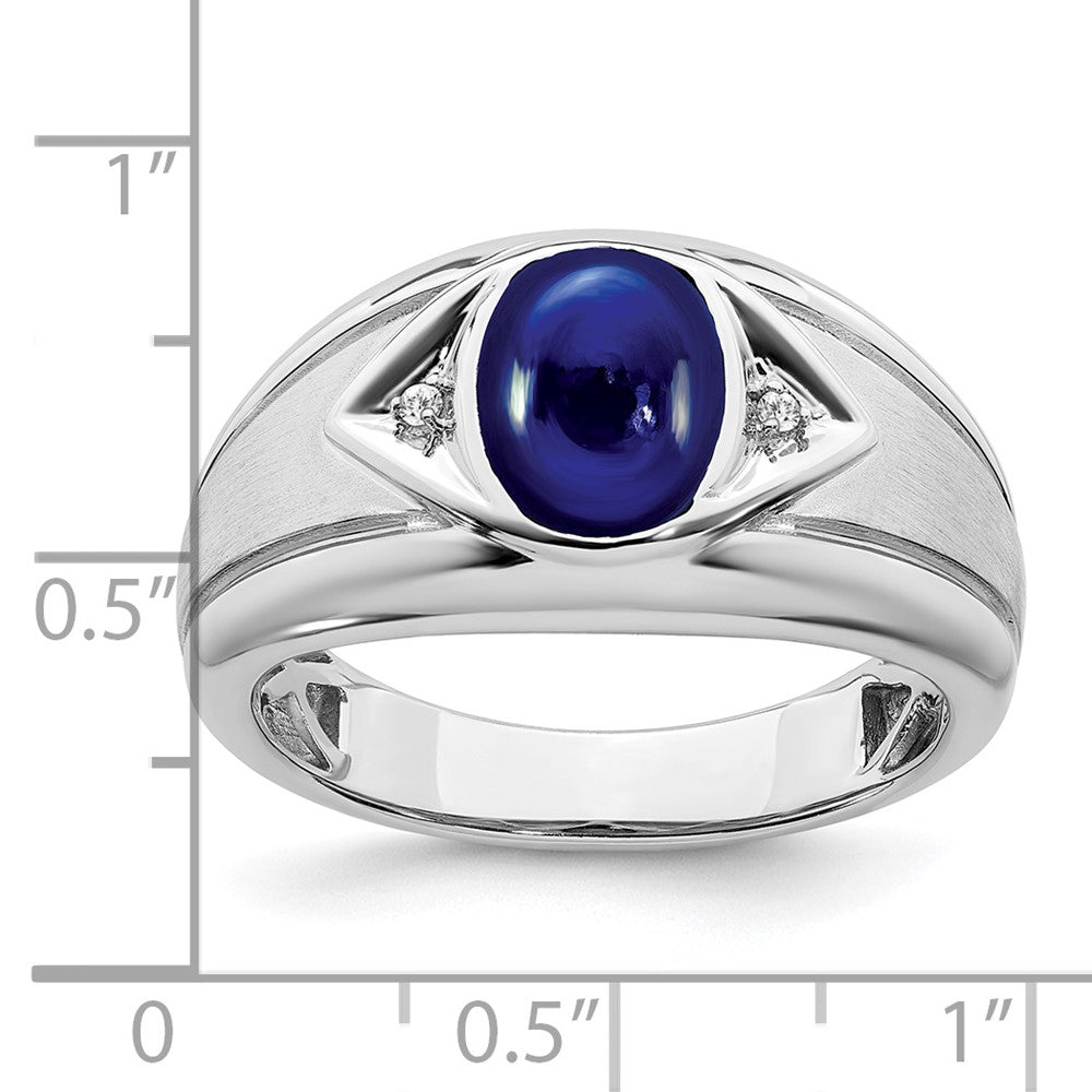 14k White Gold Created Sapphire and Real Diamond Mens Ring