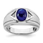 14k White Gold Created Sapphire and Real Diamond Mens Ring