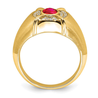14K Yellow Gold Ruby and Real Diamond Mens Ring