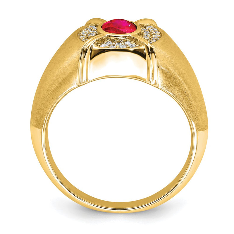 14K Yellow Gold Ruby and Real Diamond Mens Ring