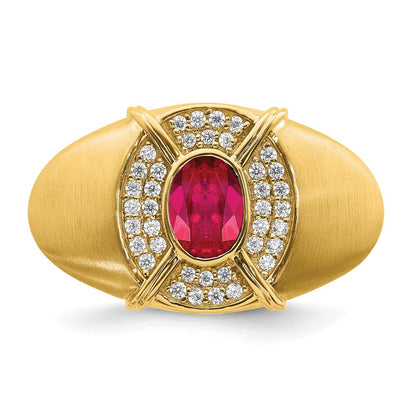 14K Yellow Gold Ruby and Real Diamond Mens Ring