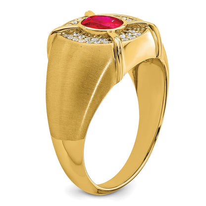 14K Yellow Gold Ruby and Real Diamond Mens Ring