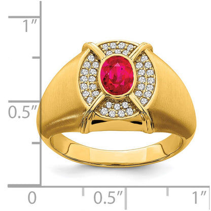 14K Yellow Gold Ruby and Real Diamond Mens Ring
