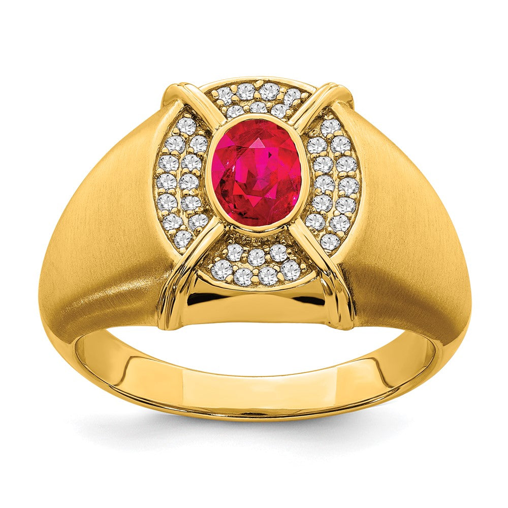 14K Yellow Gold Ruby and Real Diamond Mens Ring