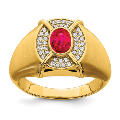 14K Yellow Gold Ruby and Real Diamond Mens Ring