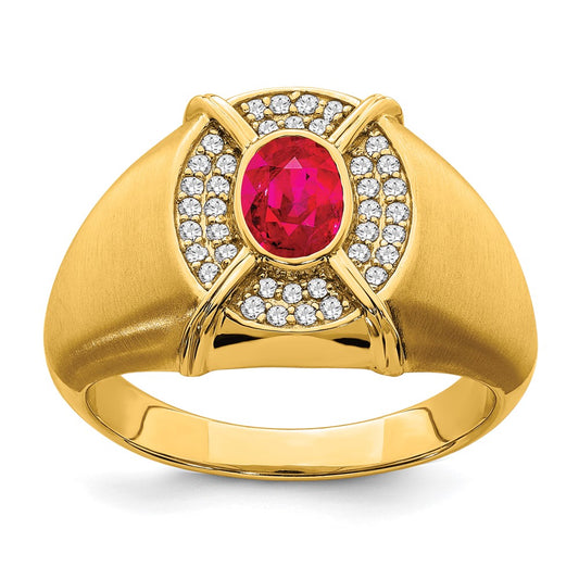 14K Yellow Gold Ruby and Real Diamond Mens Ring