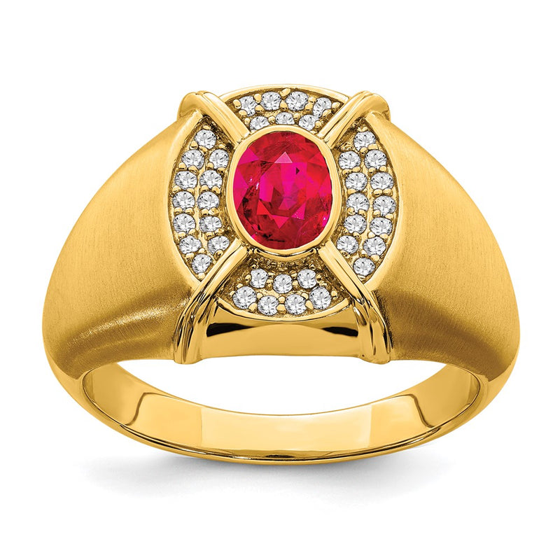 14K Yellow Gold Ruby and Real Diamond Mens Ring
