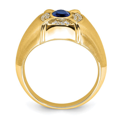 14K Yellow Gold Sapphire and Real Diamond Mens Ring