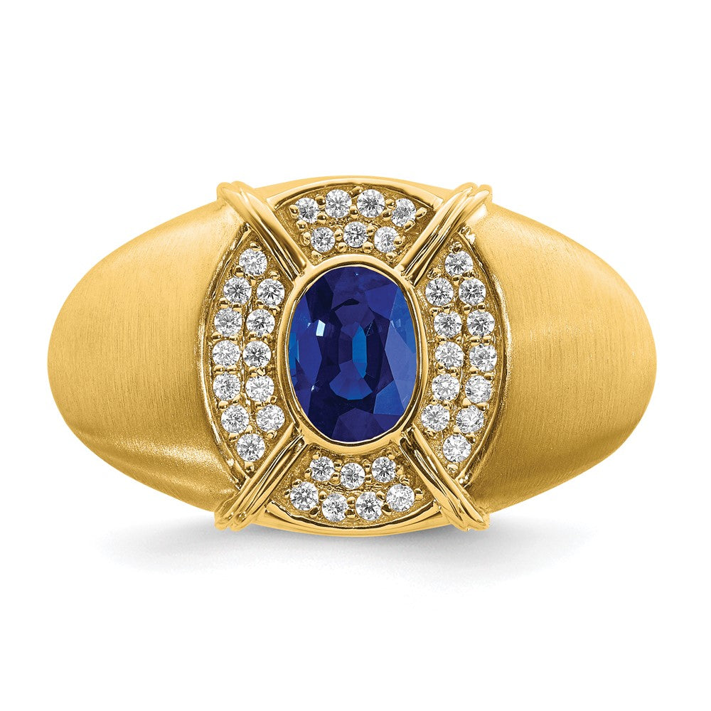 14K Yellow Gold Sapphire and Real Diamond Mens Ring