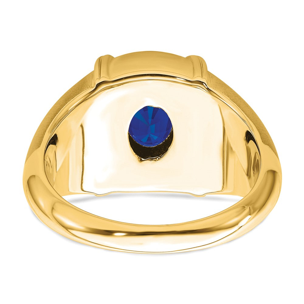 14K Yellow Gold Sapphire and Real Diamond Mens Ring