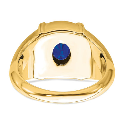 14K Yellow Gold Sapphire and Real Diamond Mens Ring