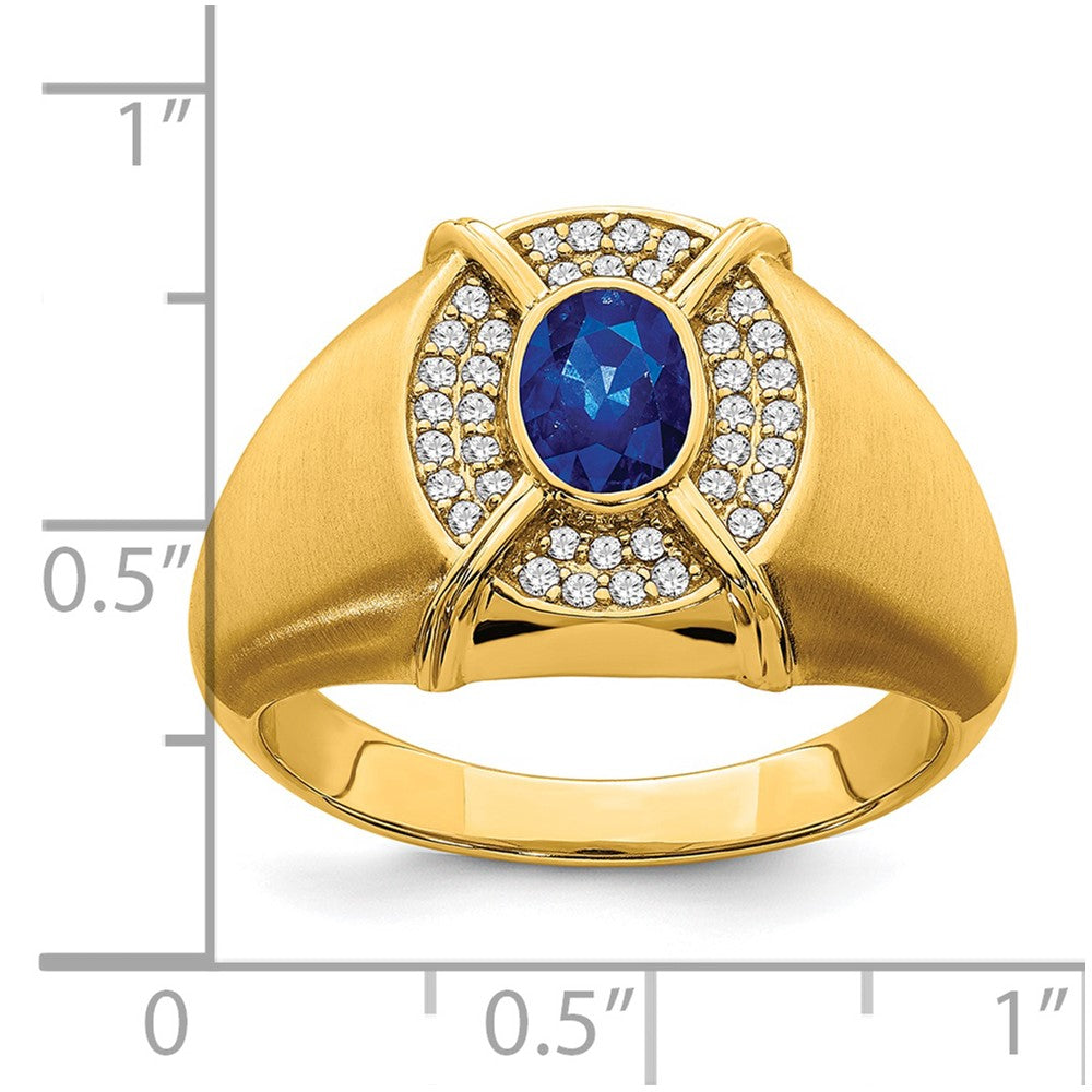 14K Yellow Gold Sapphire and Real Diamond Mens Ring