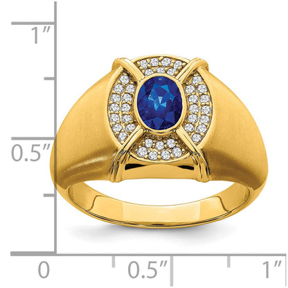 14K Yellow Gold Sapphire and Real Diamond Mens Ring