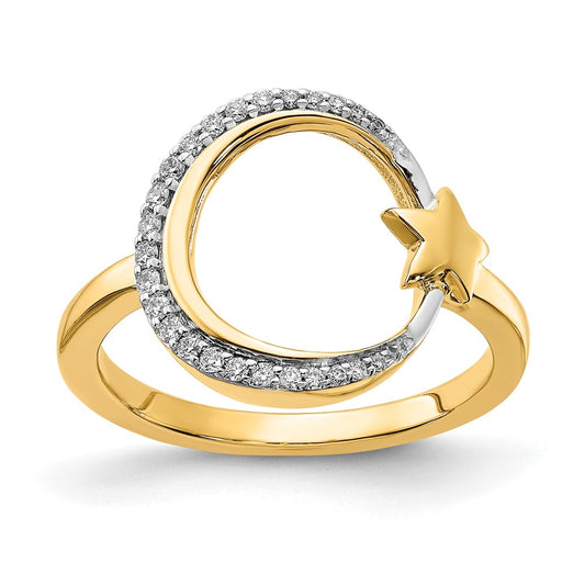14K Yellow Gold Polished Moon and Star Real Diamond Ring