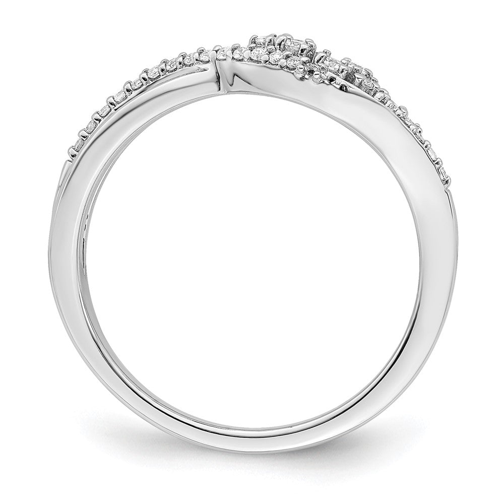 14k White Gold Polished Fancy Florina Wave Real Diamond Ring