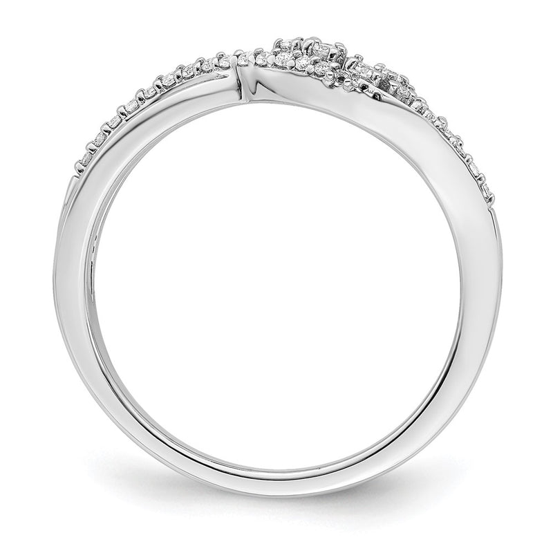 14k White Gold Polished Fancy Florina Wave Real Diamond Ring