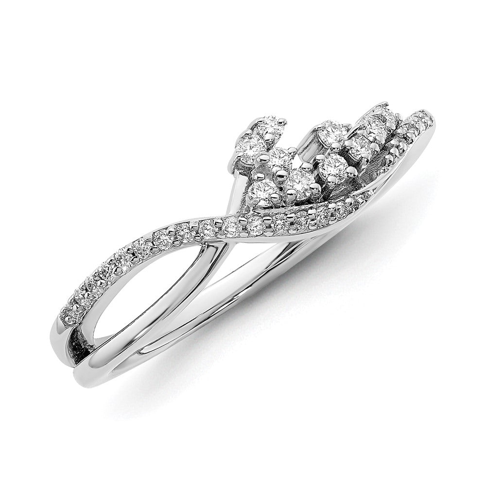 14k White Gold Polished Fancy Florina Wave Real Diamond Ring