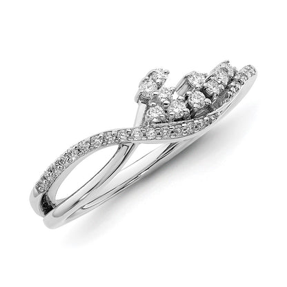 14k White Gold Polished Fancy Florina Wave Real Diamond Ring