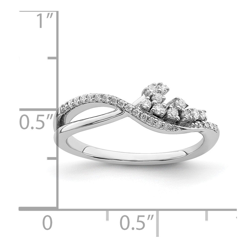 14k White Gold Polished Fancy Florina Wave Real Diamond Ring