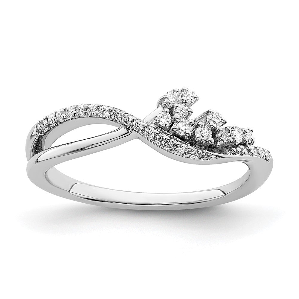 14k White Gold Polished Fancy Florina Wave Real Diamond Ring