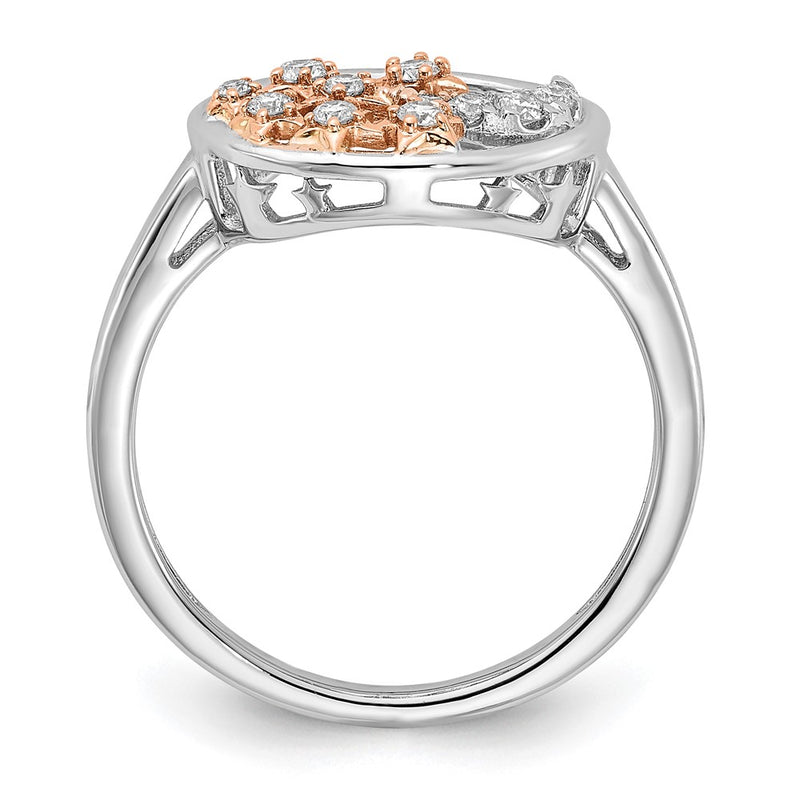 14k White and Rose Two-tone Gold Moon and Stars Circle Real Diamond Ring