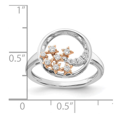 Solid 14k Two-tone White and Rose Gold Moon Stars Circle Simulated CZ Ring