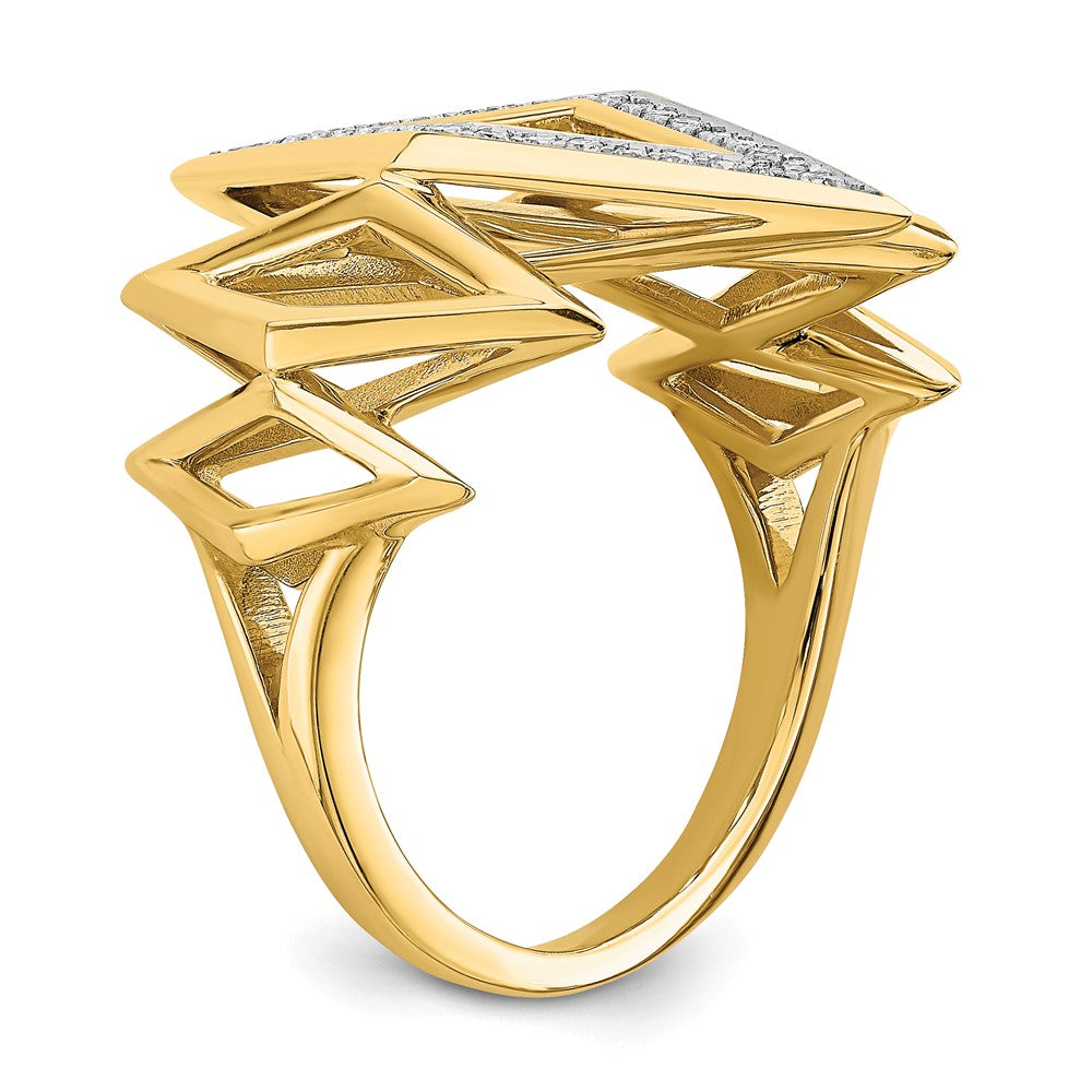 14K Yellow Gold Polished Fancy Geometric Real Diamond Ring