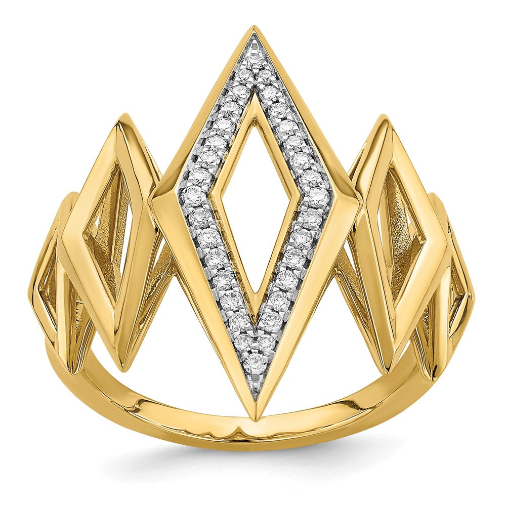 14K Yellow Gold Polished Fancy Geometric Real Diamond Ring