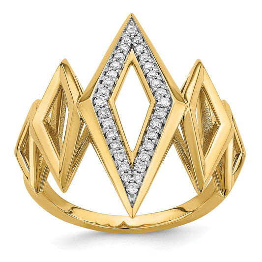 14K Yellow Gold Polished Fancy Geometric Real Diamond Ring