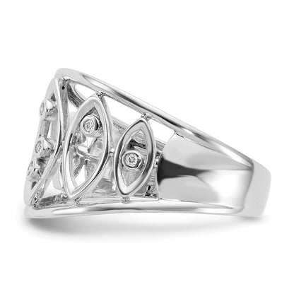 14k White Gold Polished Fancy Real Diamond Ring