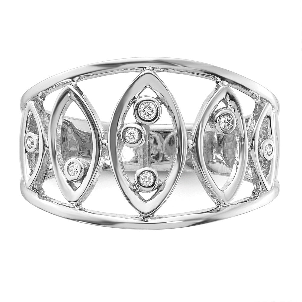 14k White Gold Polished Fancy Real Diamond Ring