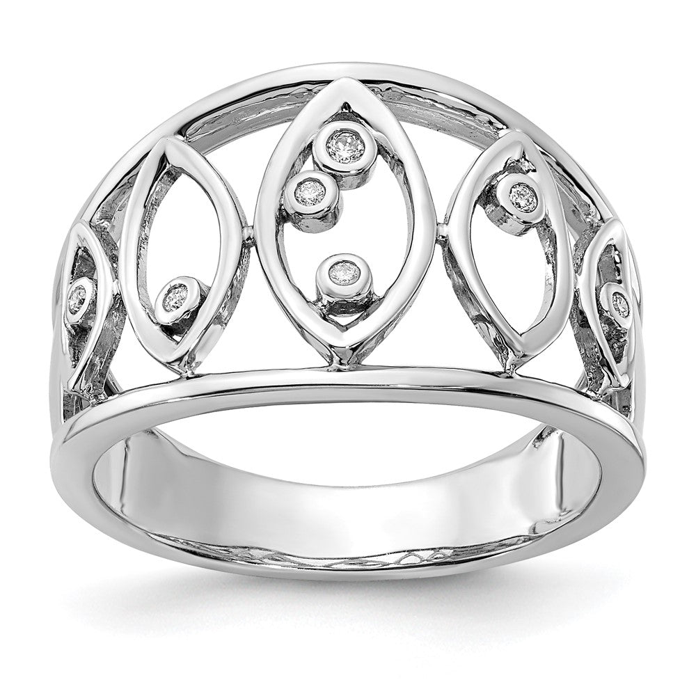 14k White Gold Polished Fancy Real Diamond Ring
