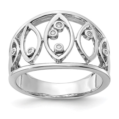 14k White Gold Polished Fancy Real Diamond Ring