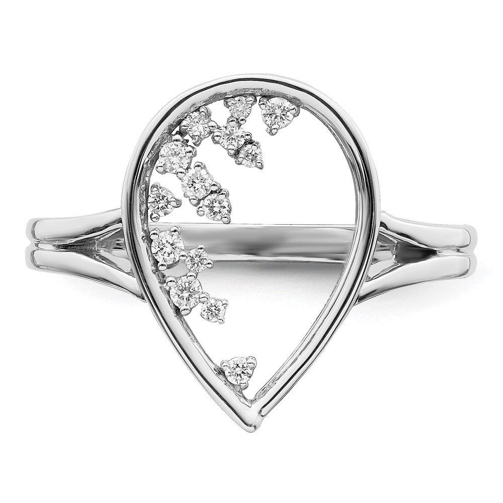 14k White Gold Polished Teardrop Real Diamond Ring