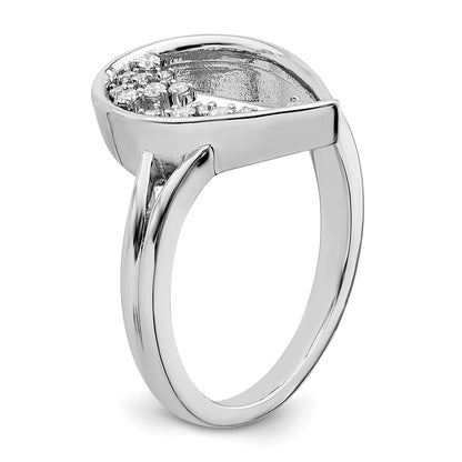 14k White Gold Polished Teardrop Real Diamond Ring