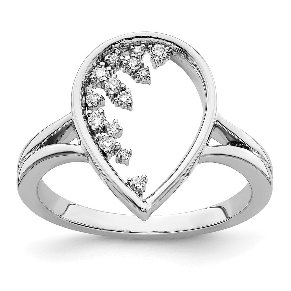 14k White Gold Polished Teardrop Real Diamond Ring