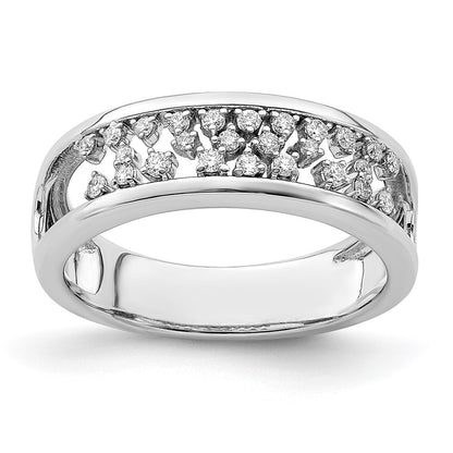 14k White Gold Polished Fancy Real Diamond Band