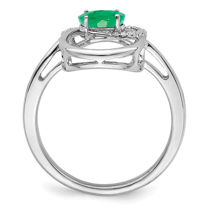14k White Gold Double Circle Emerald Real Diamond Ring