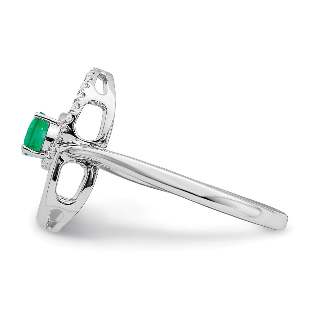 14k White Gold Double Circle Emerald Real Diamond Ring