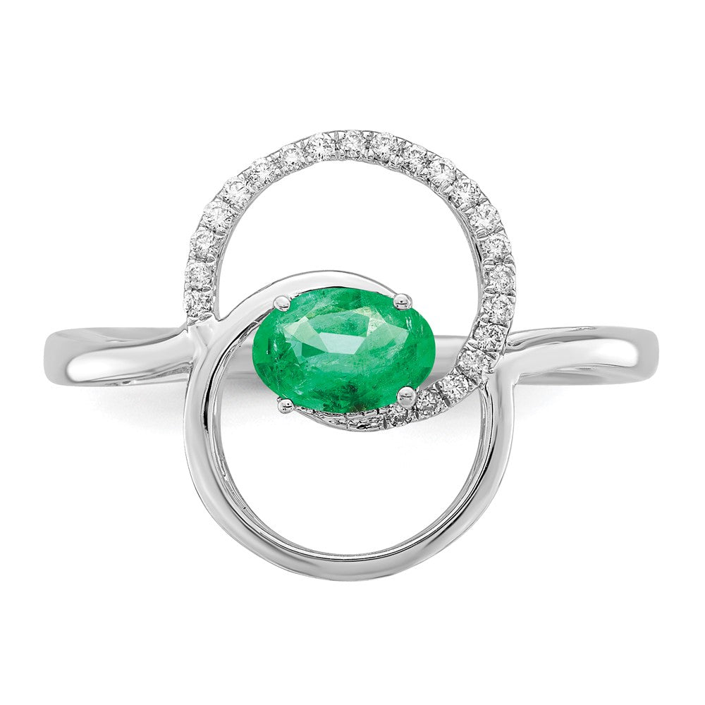 14k White Gold Double Circle Emerald Real Diamond Ring
