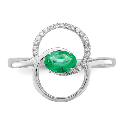 14k White Gold Double Circle Emerald Real Diamond Ring