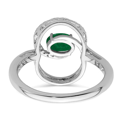14k White Gold Double Circle Emerald Real Diamond Ring